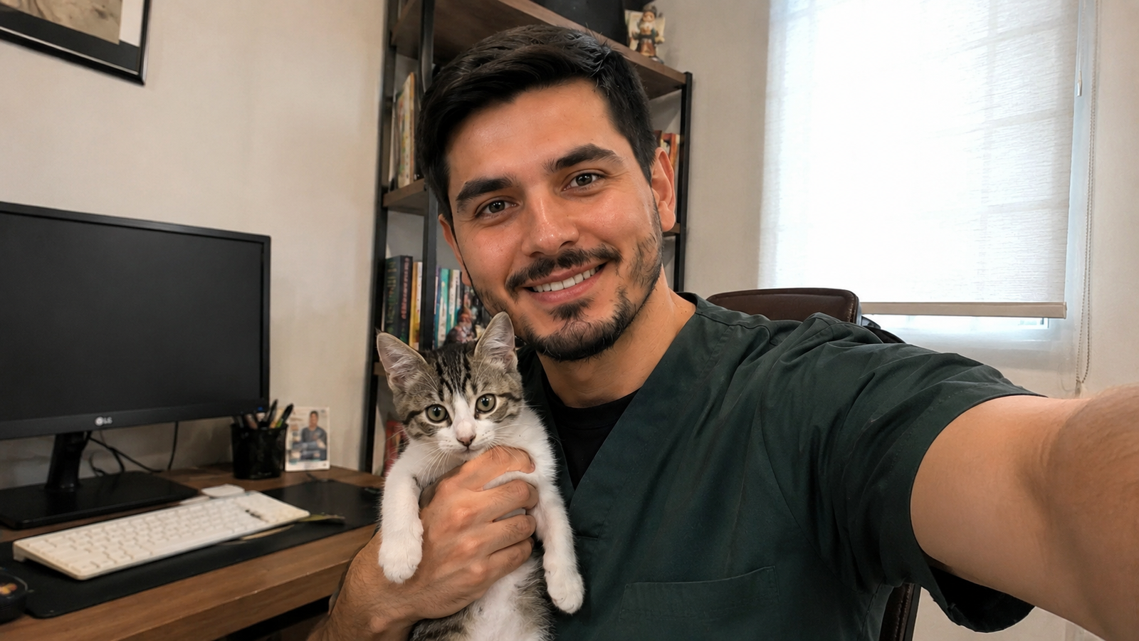 Leo Almeida com um gato